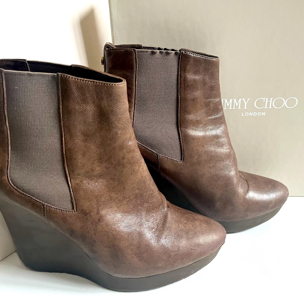 Jimmy Choo Dk Taupe Leather Booties